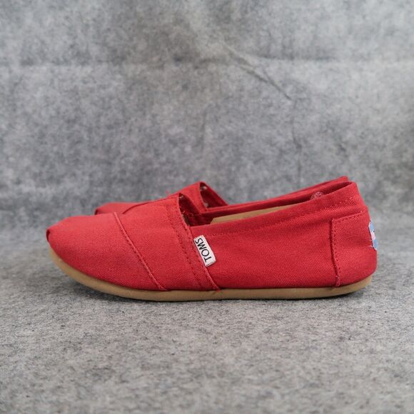 Toms Shoes Womens 7 Flats Slip On Casual Canvas Red Lifestyle Alpargatas Comfort - Picture 4 of 11